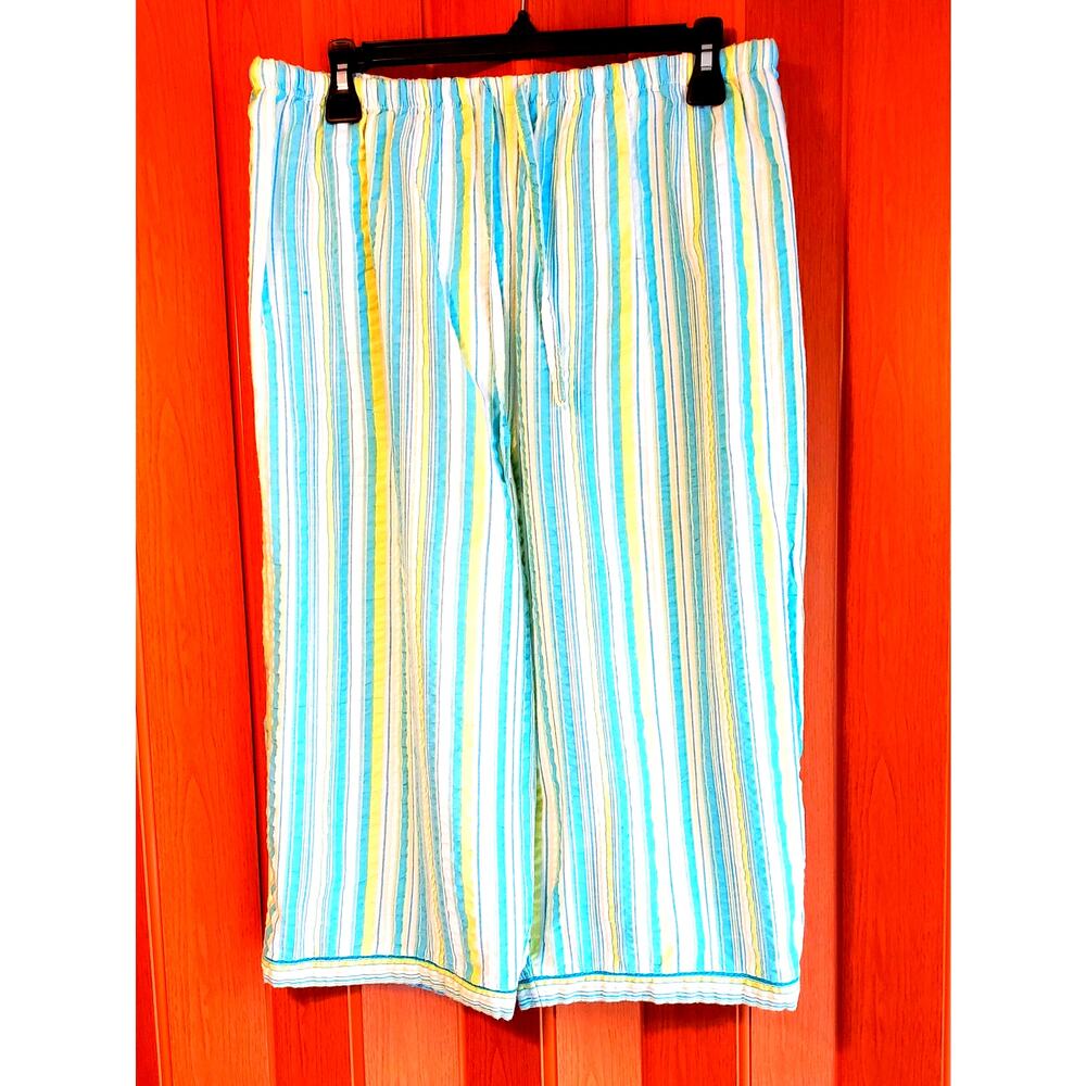 vintage size XL green & blue cotton casual capri pants - Picture 6 of 6
